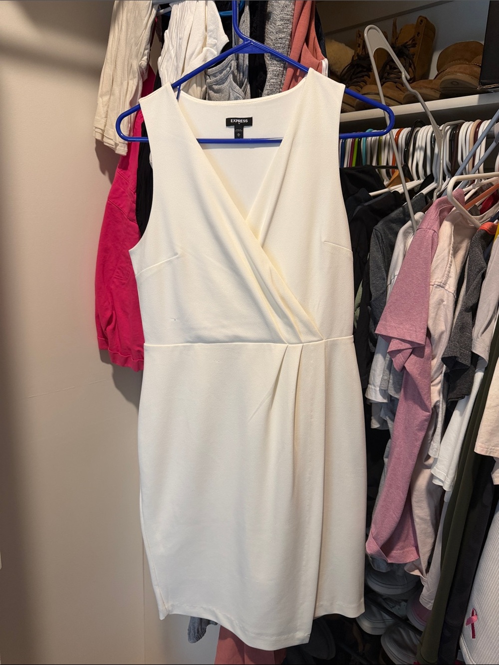 Express Cream Faux-Wrap Mini Dress